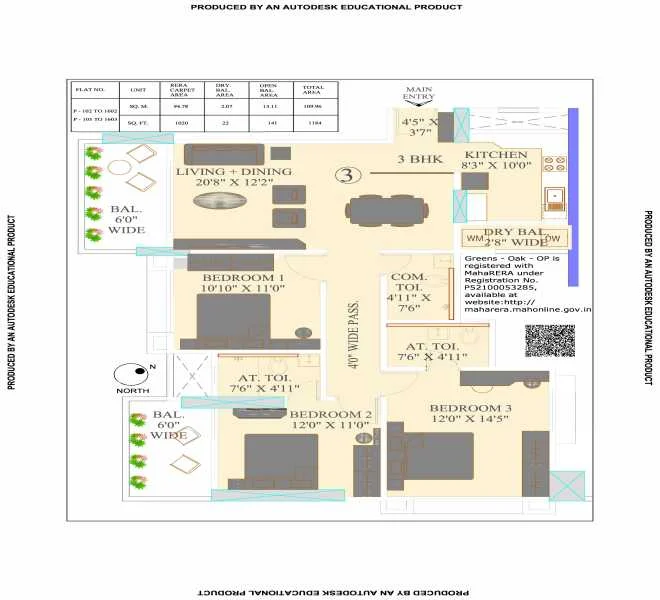 3 BHK floor plan