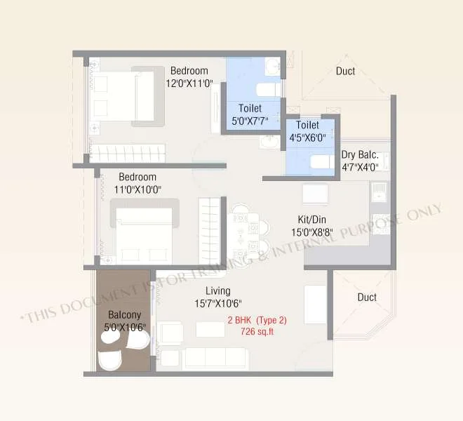 2 BHK floor plan