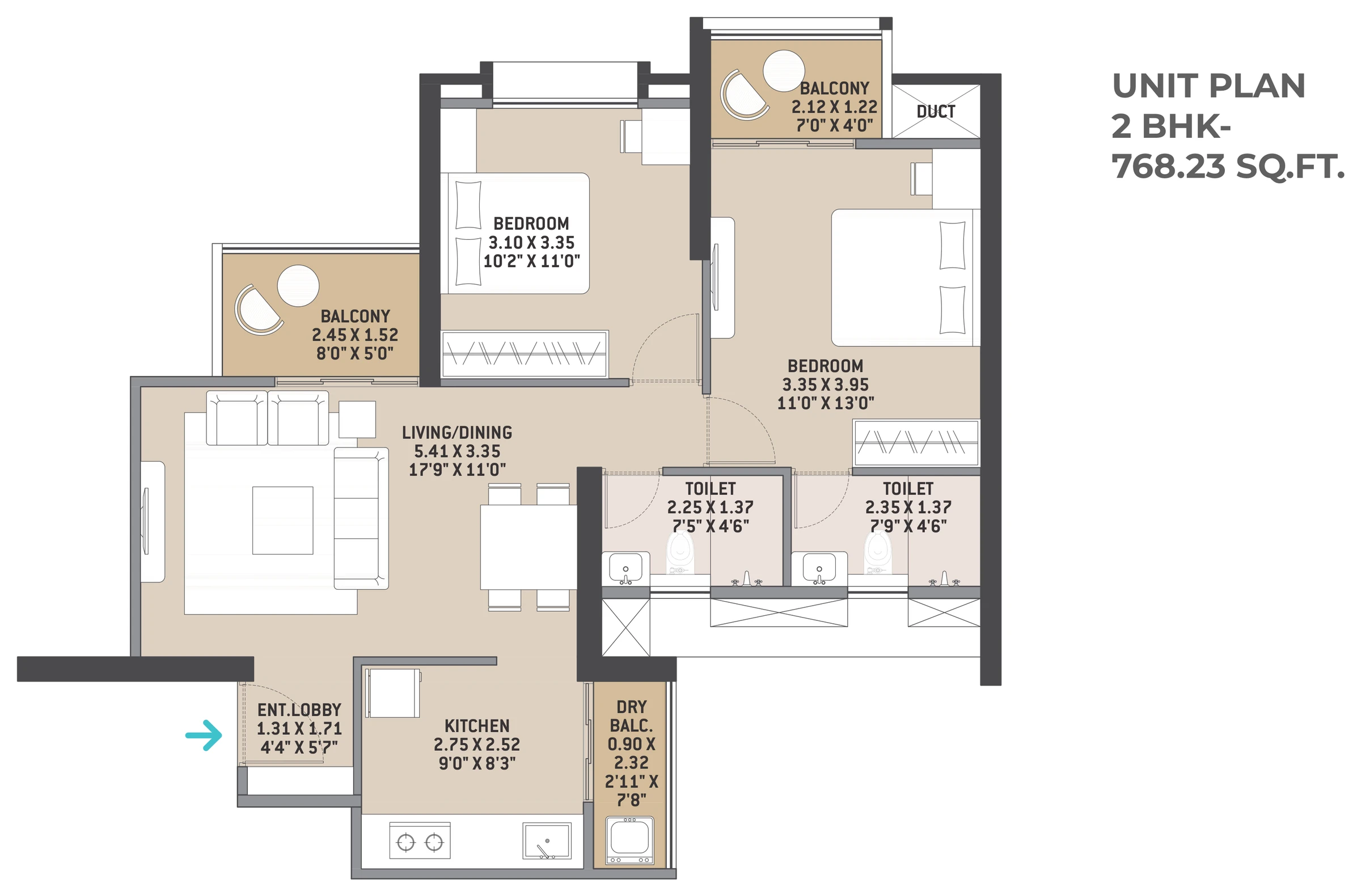 2 BHK floor plan