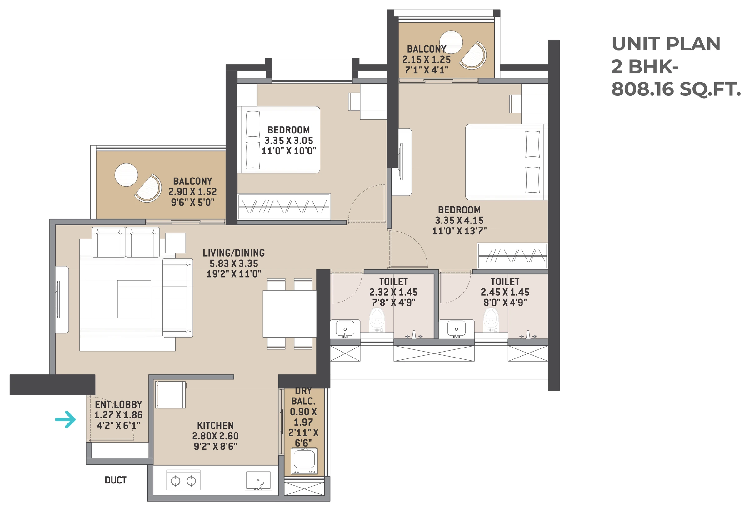 2 BHK floor plan
