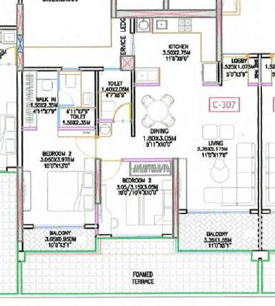 2 BHK floor plan