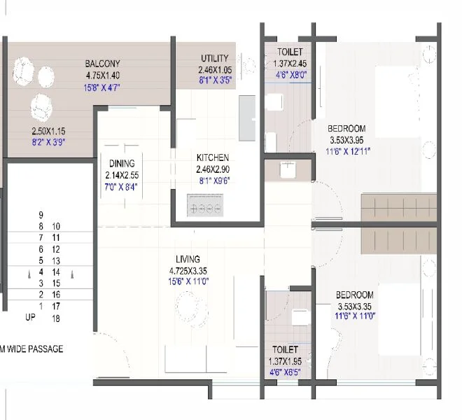 2 BHK floor plan