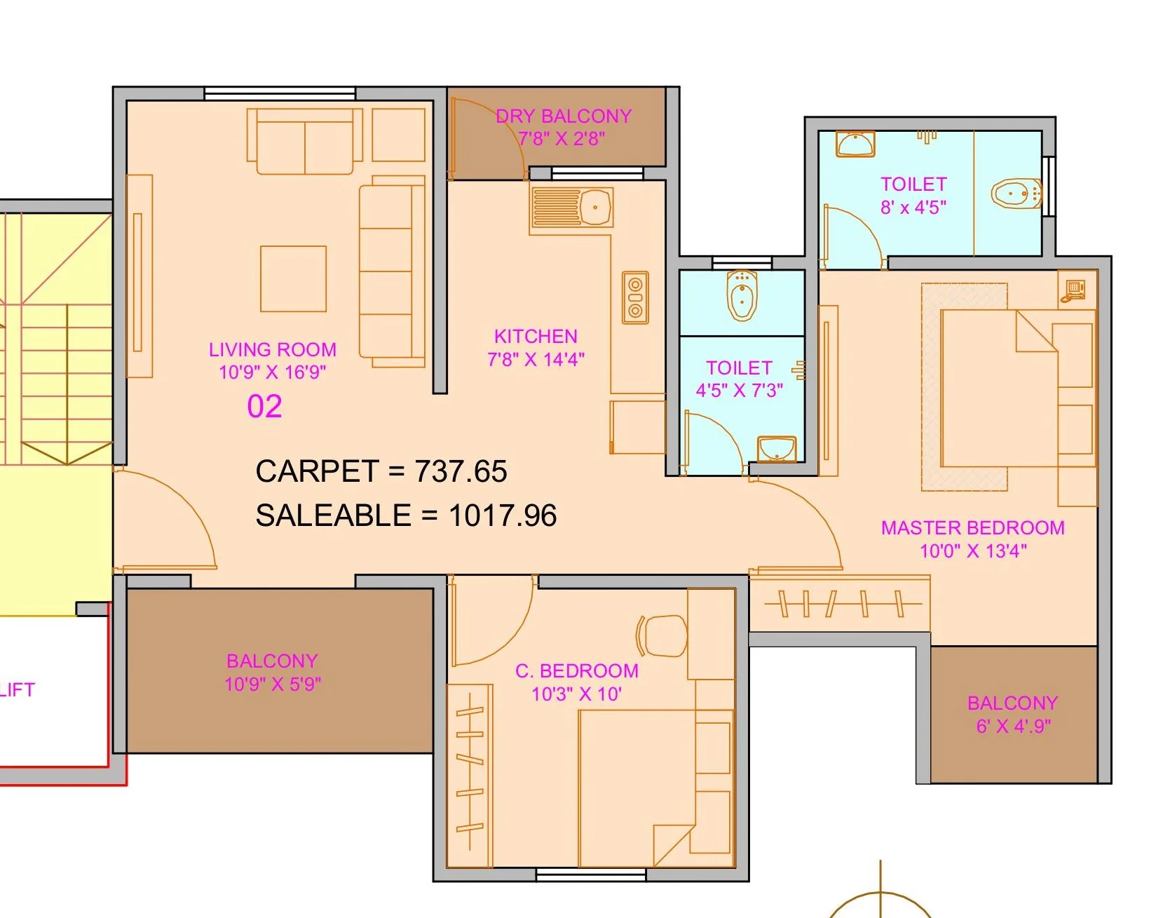 2 BHK floor plan