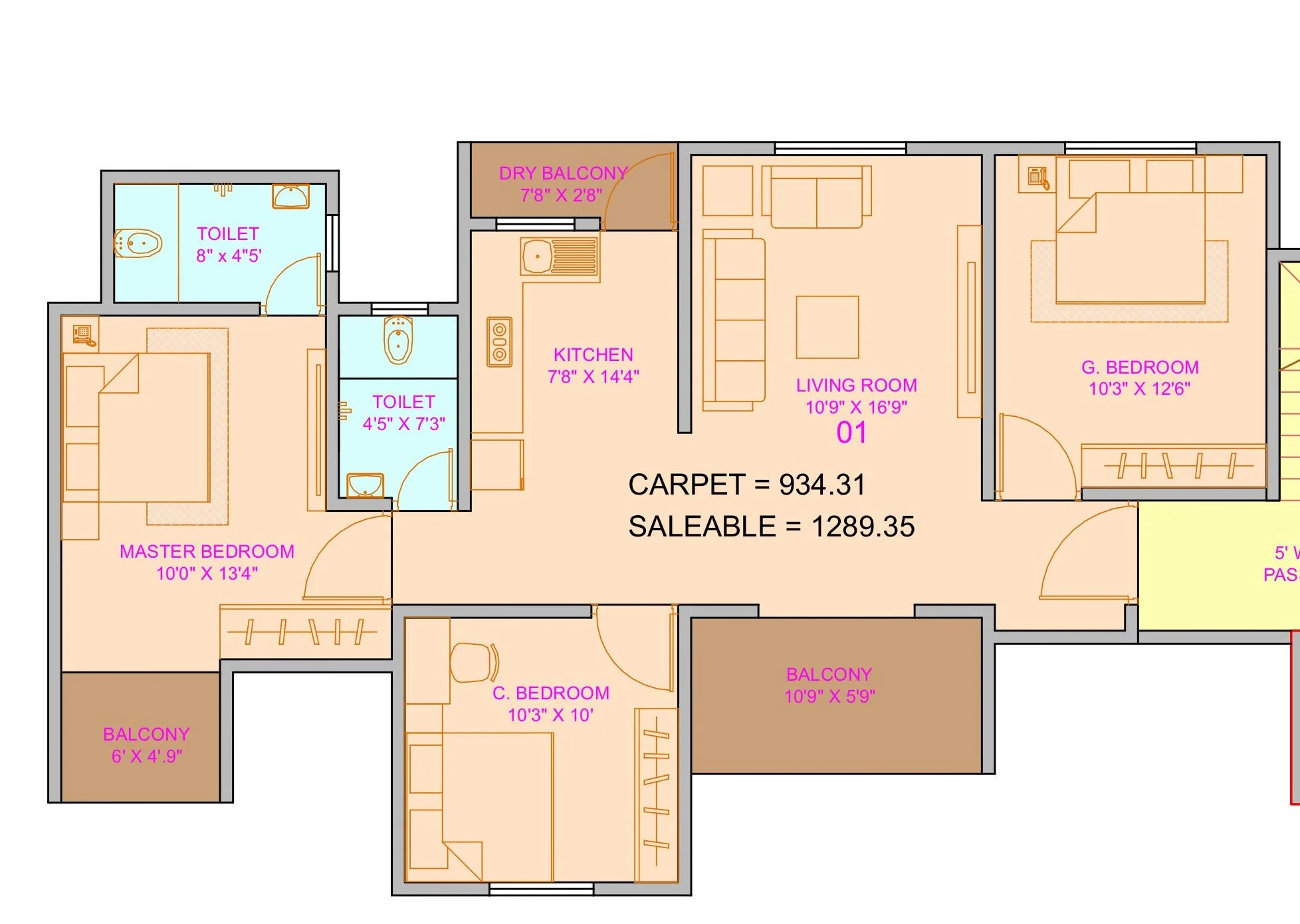 2 BHK floor plan