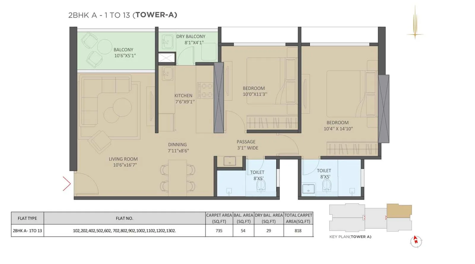 2 BHK floor plan