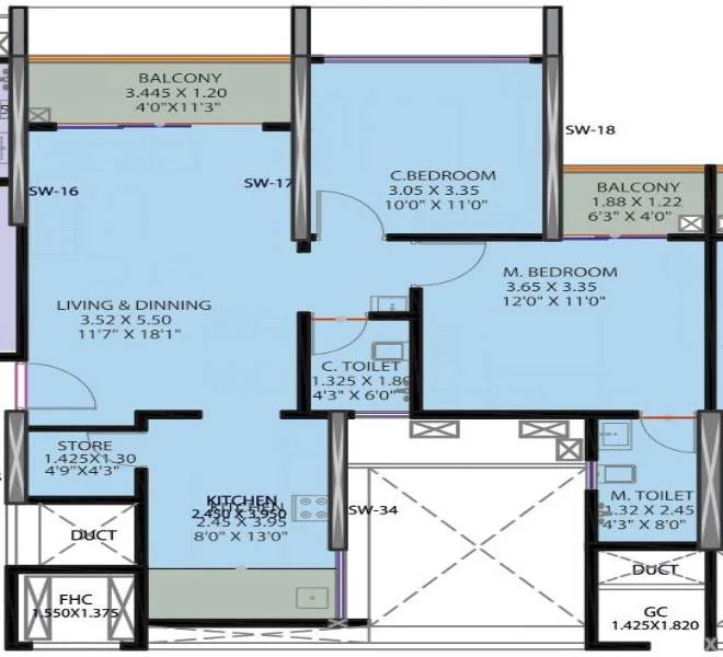 2 BHK floor plan