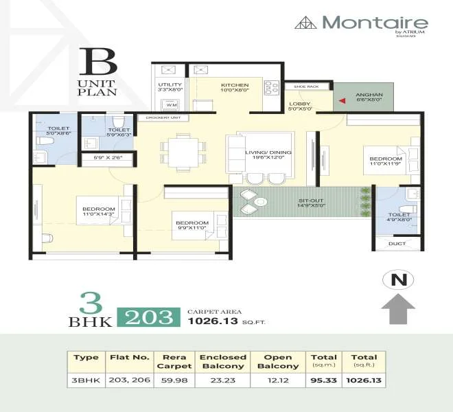 3 BHK floor plan