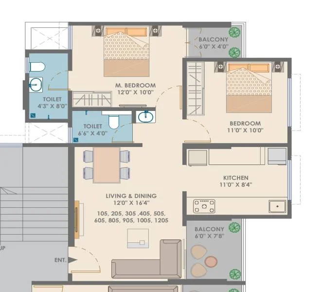 2 BHK floor plan