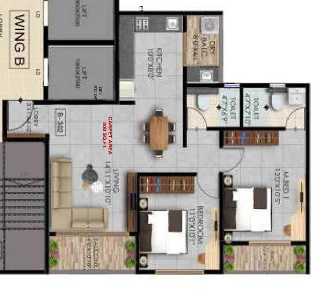 2 BHK floor plan