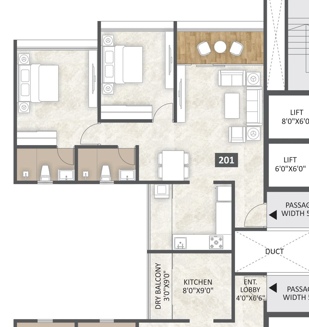 2 BHK floor plan — Codename Light, Keshav Nagar
