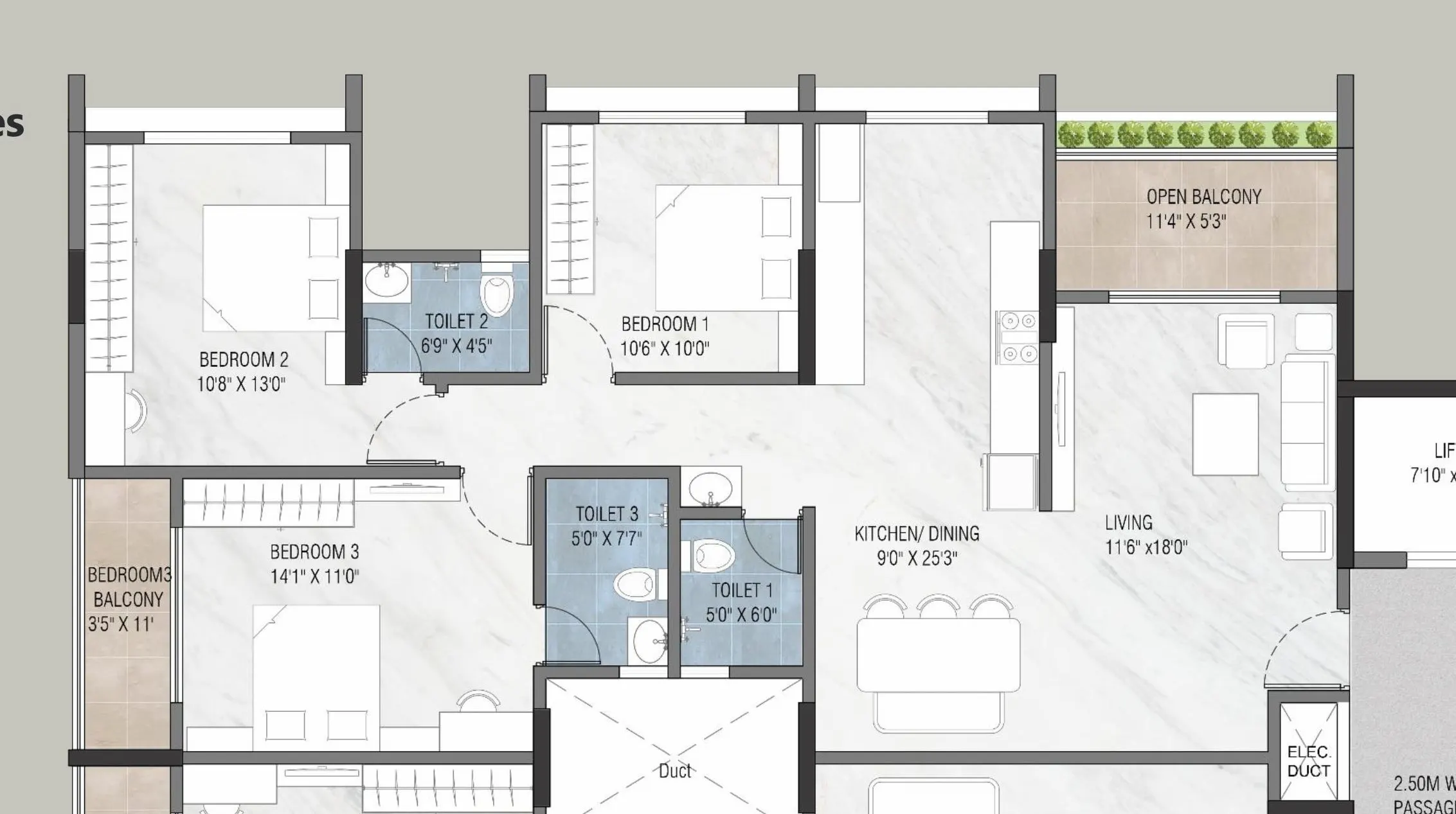 3 BHK floor plan