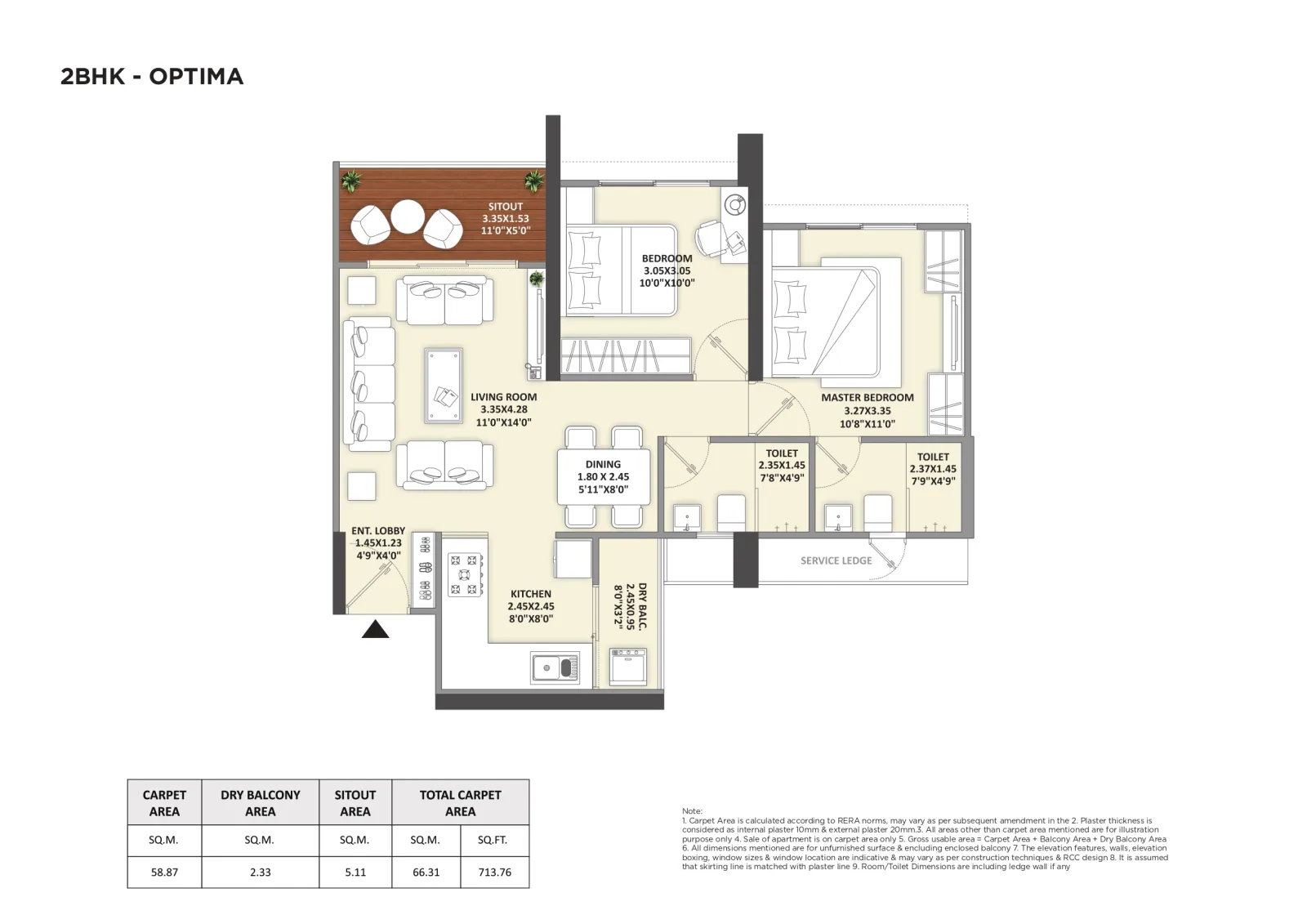 2 BHK floor plan