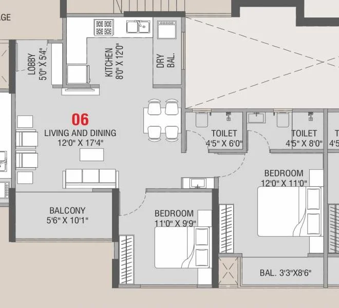 2 BHK floor plan