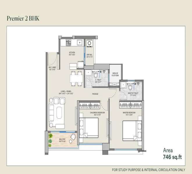 2 BHK floor plan