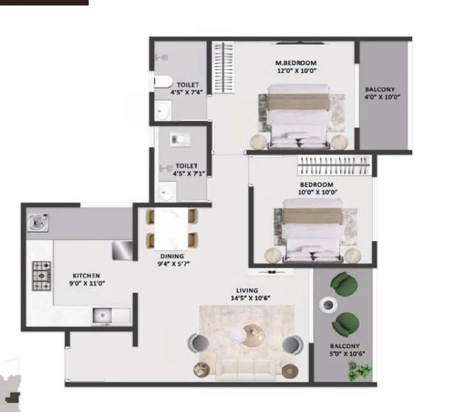 2 BHK floor plan