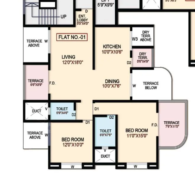 2 BHK floor plan