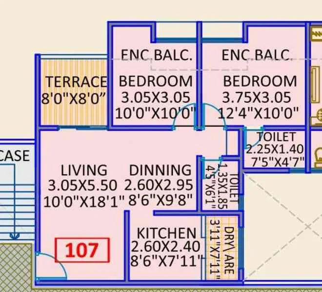 2 BHK floor plan