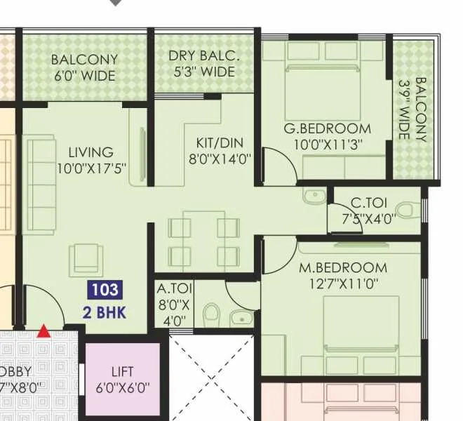 2 BHK floor plan