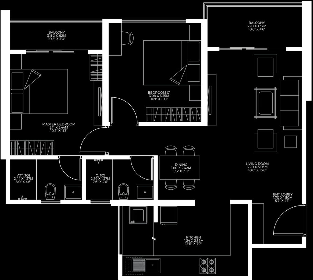2 BHK floor plan