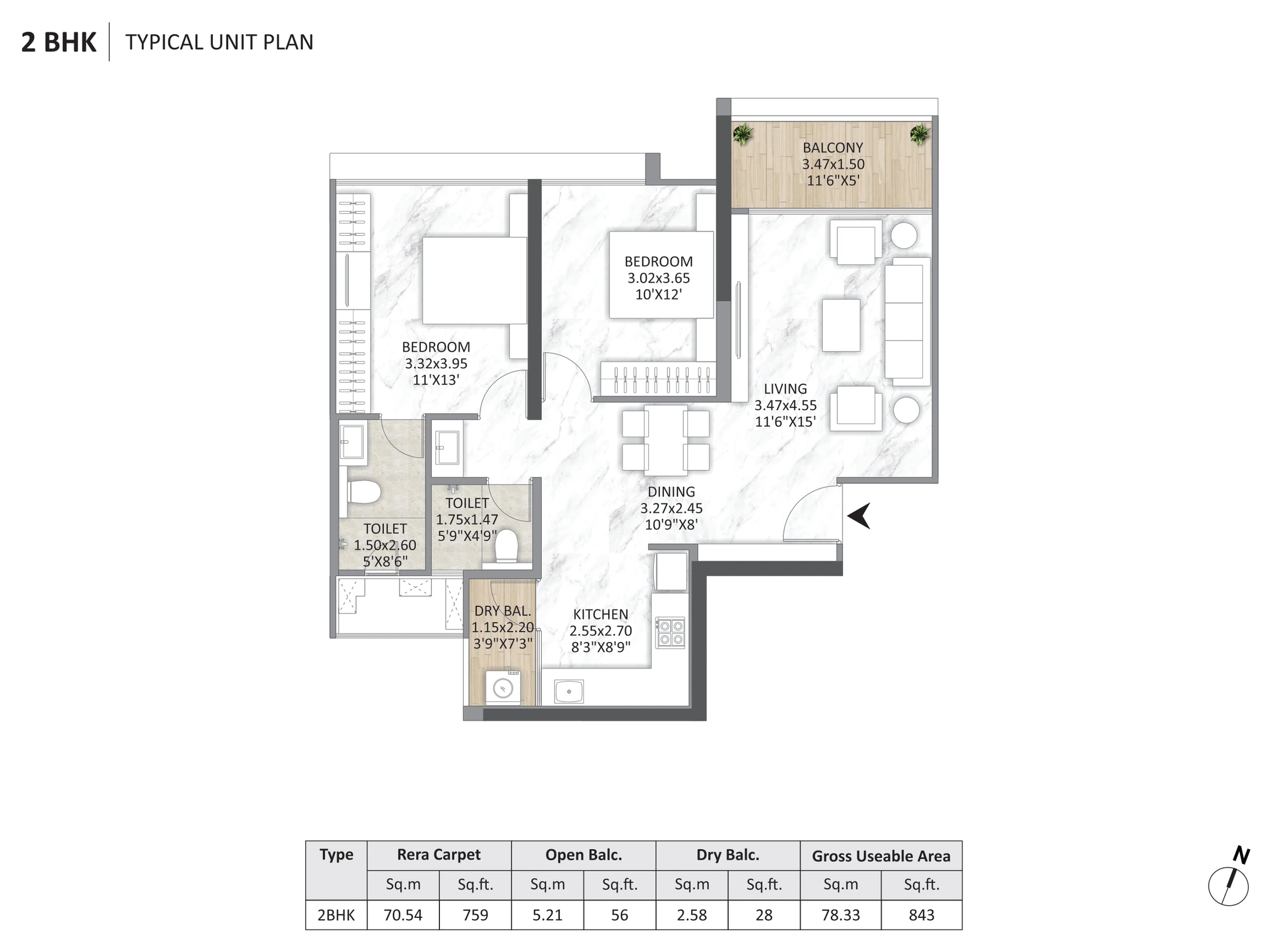 2 BHK floor plan — Mantra Melange, Kharadi Riverside