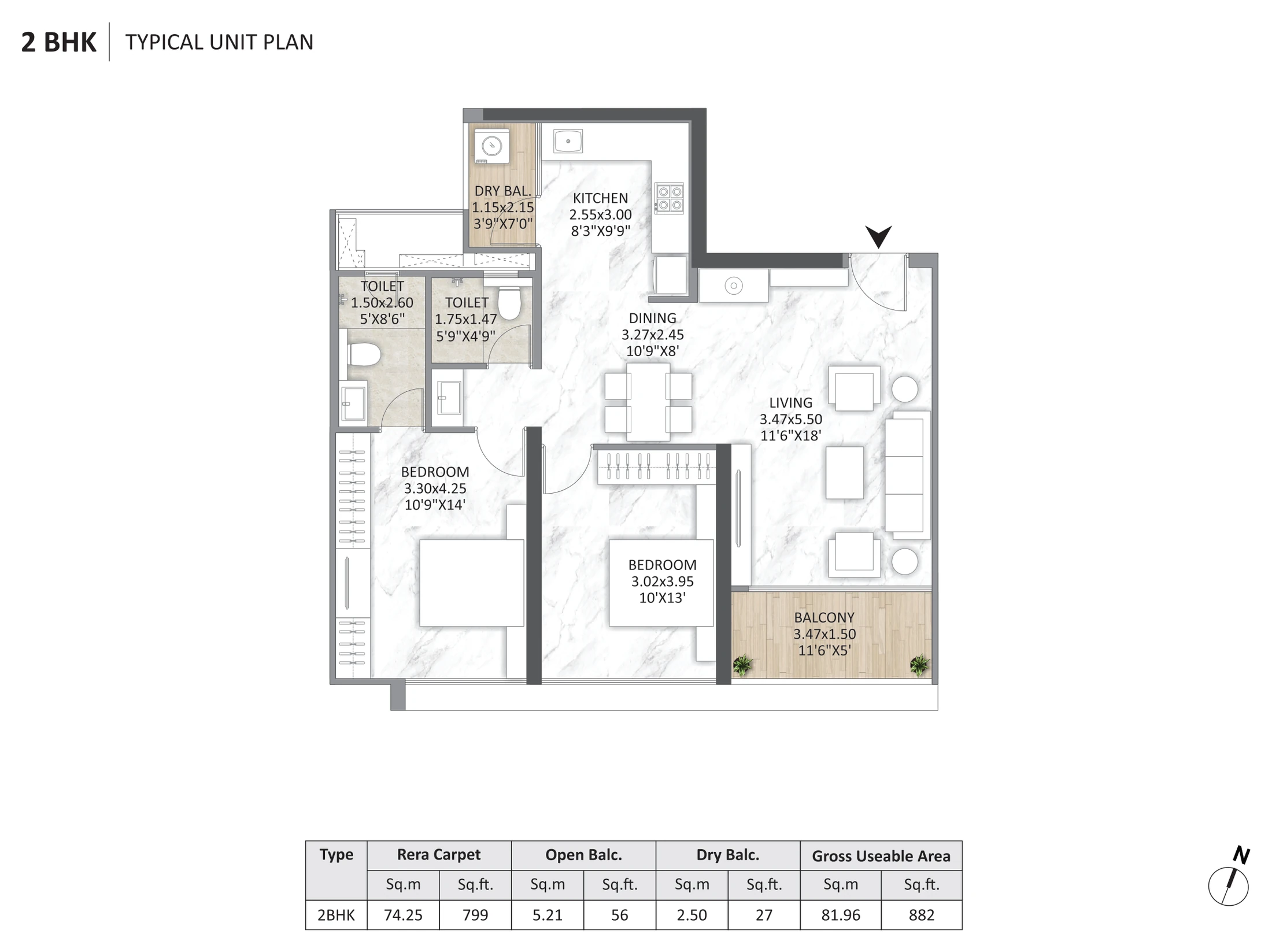 2 BHK floor plan — Mantra Melange, Kharadi Riverside