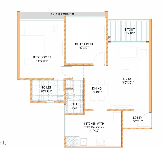 2 BHK floor plan