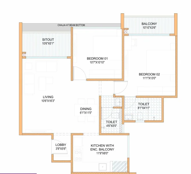 2 BHK floor plan