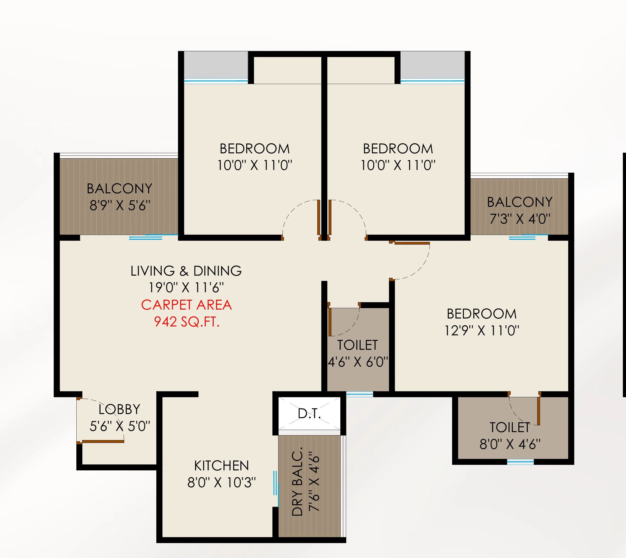 2 BHK floor plan