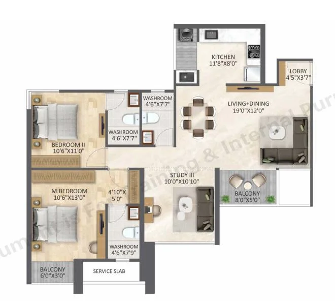 3 BHK floor plan