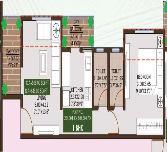 1 BHK floor plan