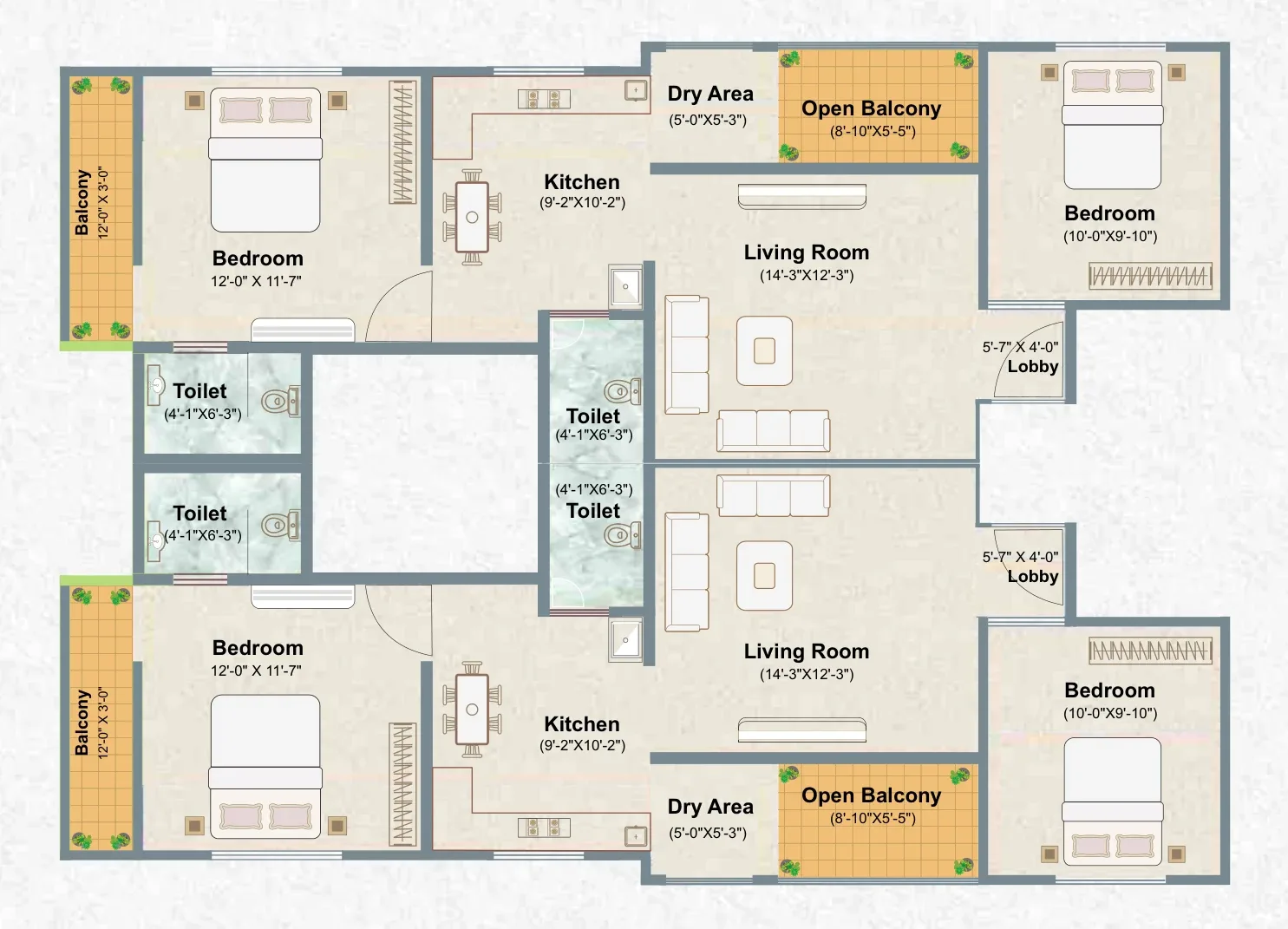2 BHK floor plan