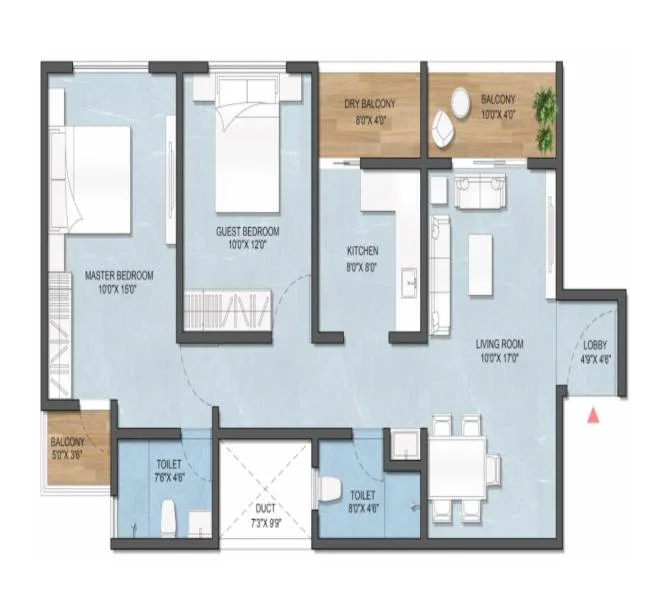 2 BHK floor plan
