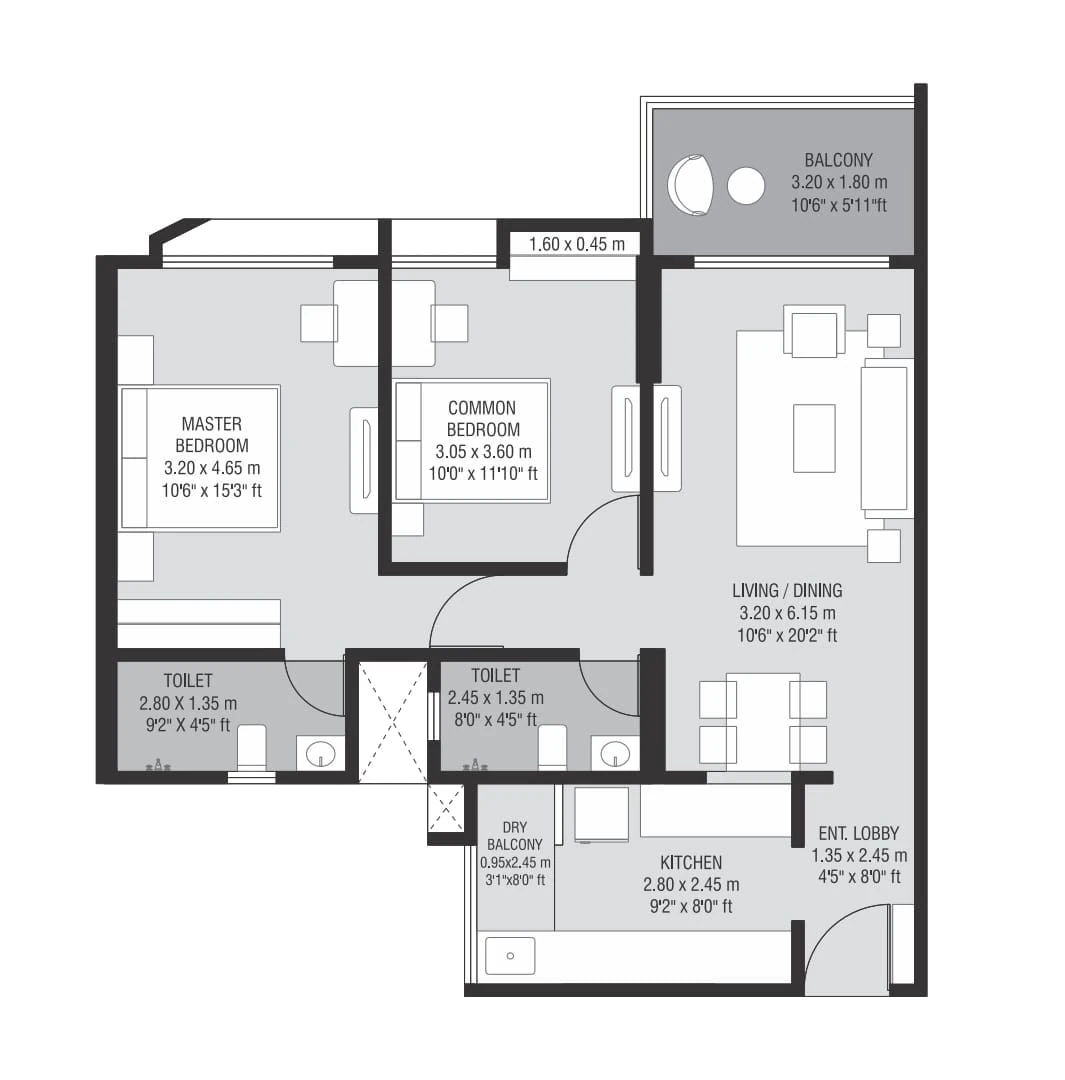 2 BHK floor plan