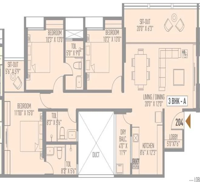 3 BHK floor plan