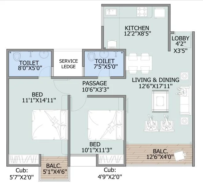 2 BHK floor plan