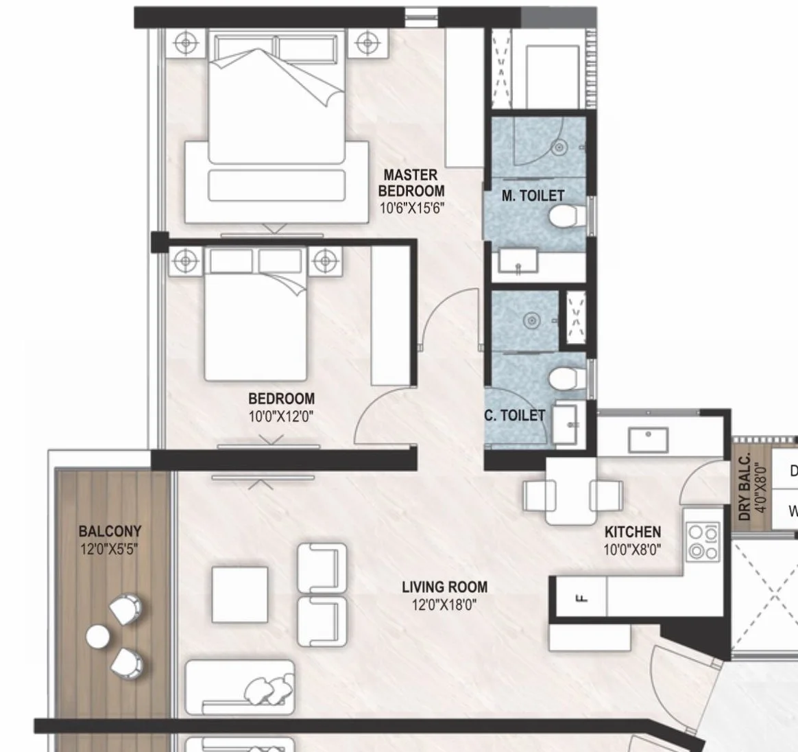 2 BHK floor plan