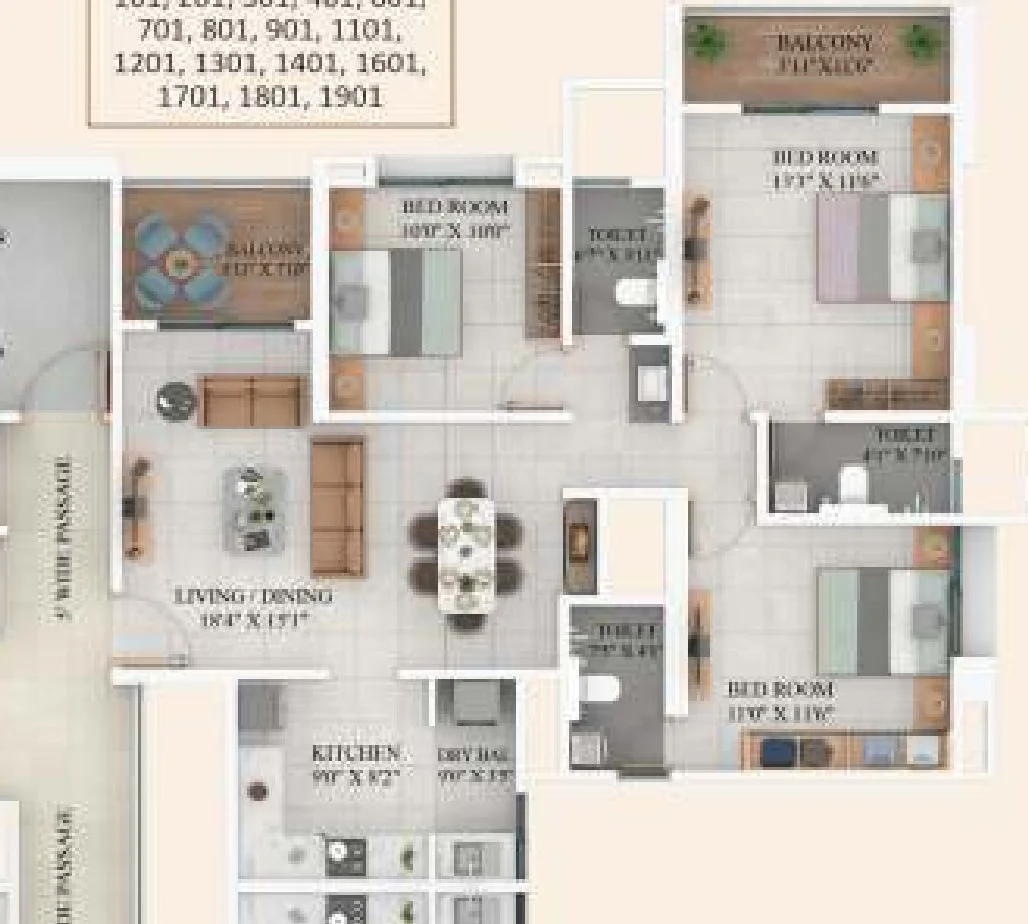 3 BHK floor plan