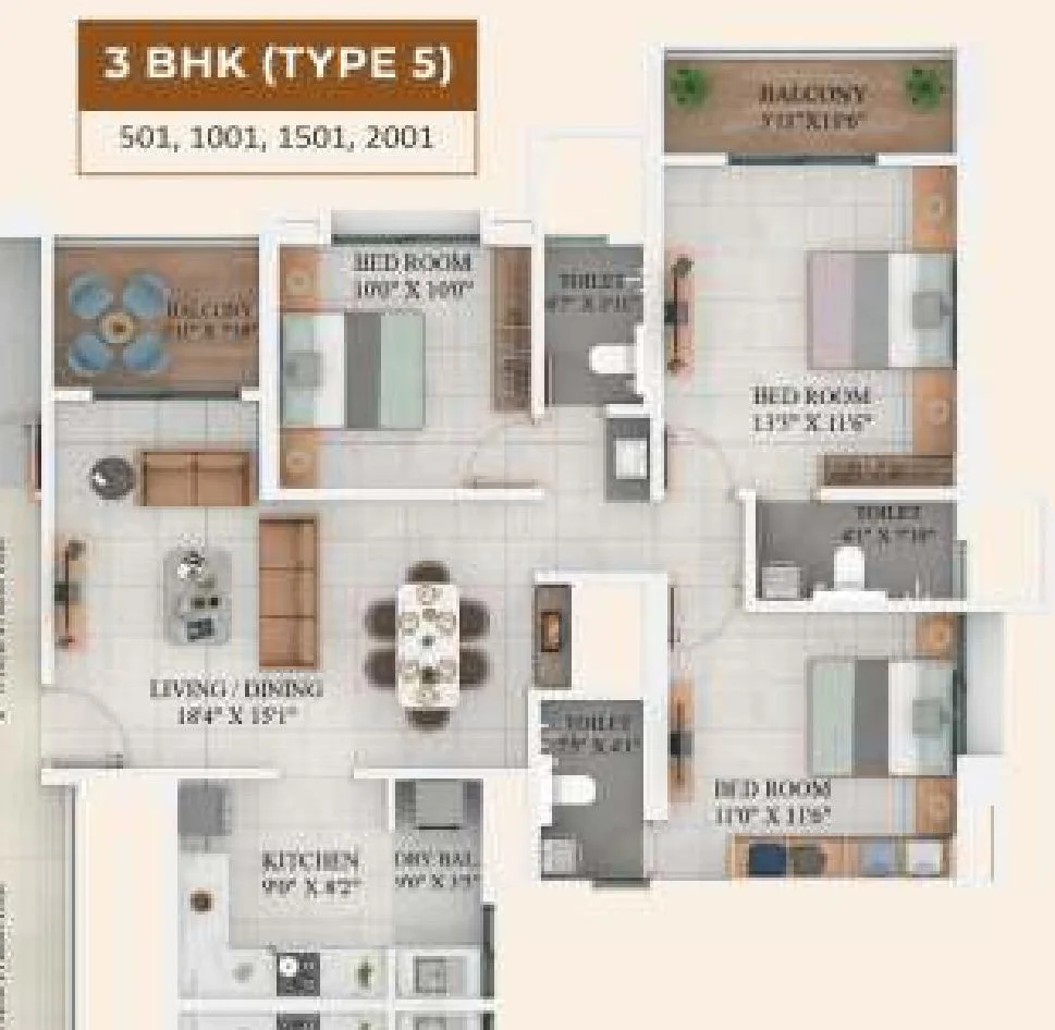 3 BHK floor plan