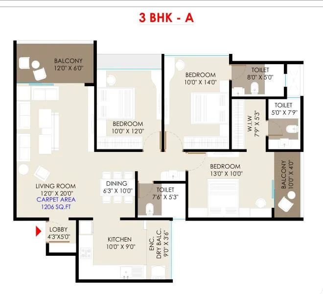 3 BHK floor plan