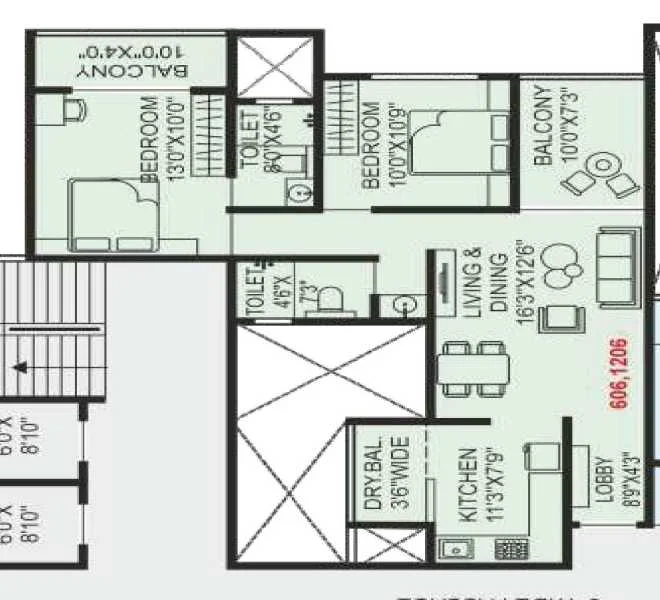 2 BHK floor plan