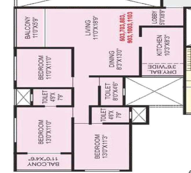 2 BHK floor plan