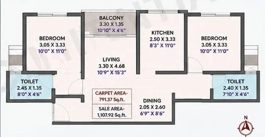 2 BHK floor plan