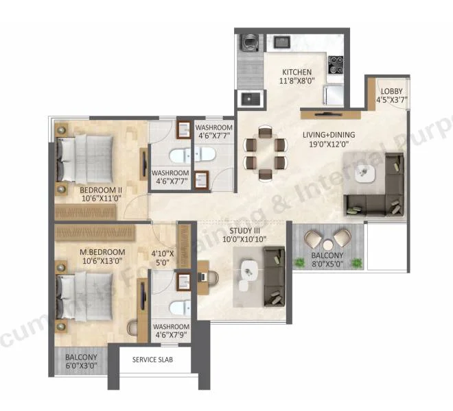 3 BHK floor plan