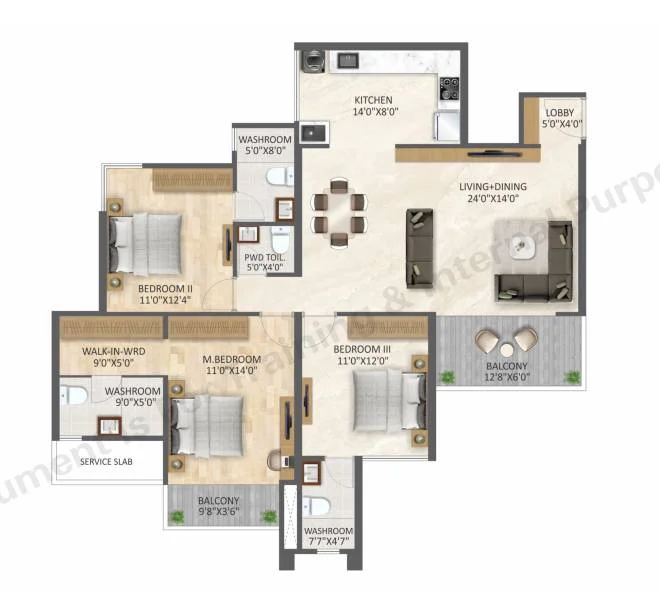 3 BHK floor plan