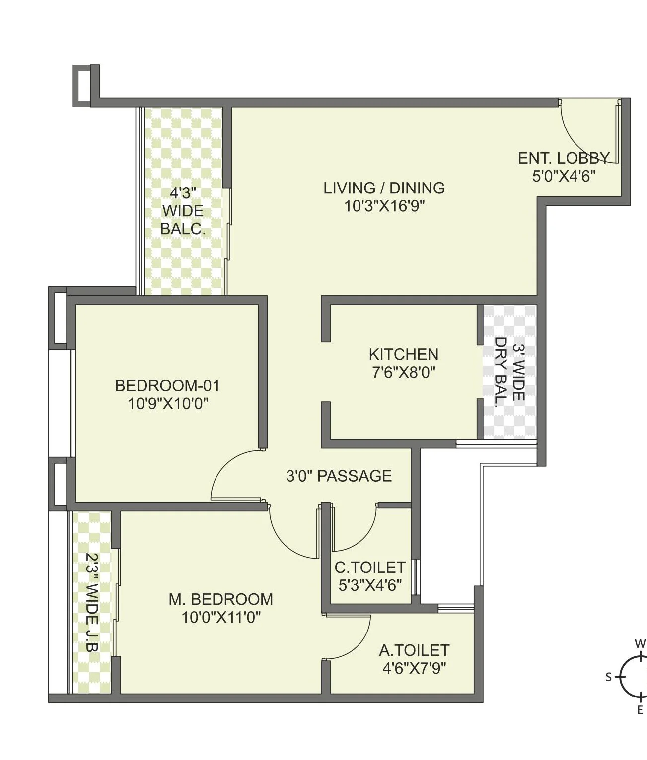 2 BHK floor plan