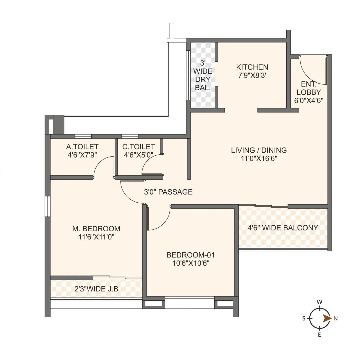 2 BHK floor plan