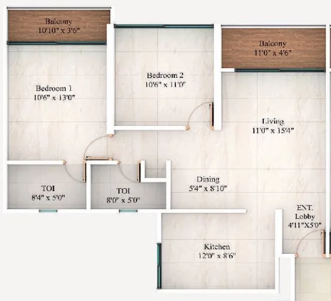 2 BHK floor plan