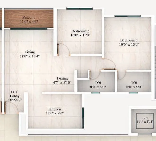 2 BHK floor plan