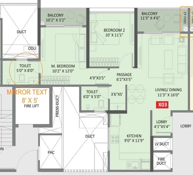 2 BHK floor plan