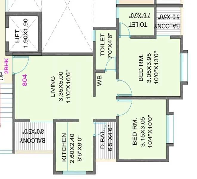 2 BHK floor plan